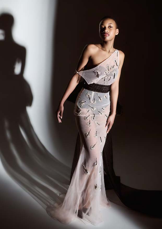 Asymmetrical Belted Bow Gown