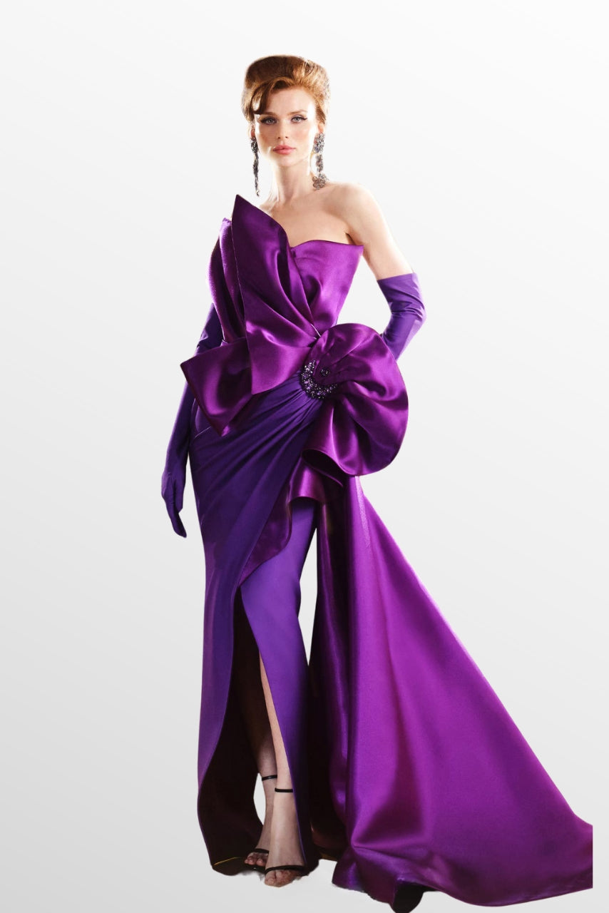 Sculpted Strapless Slit Gown with Train