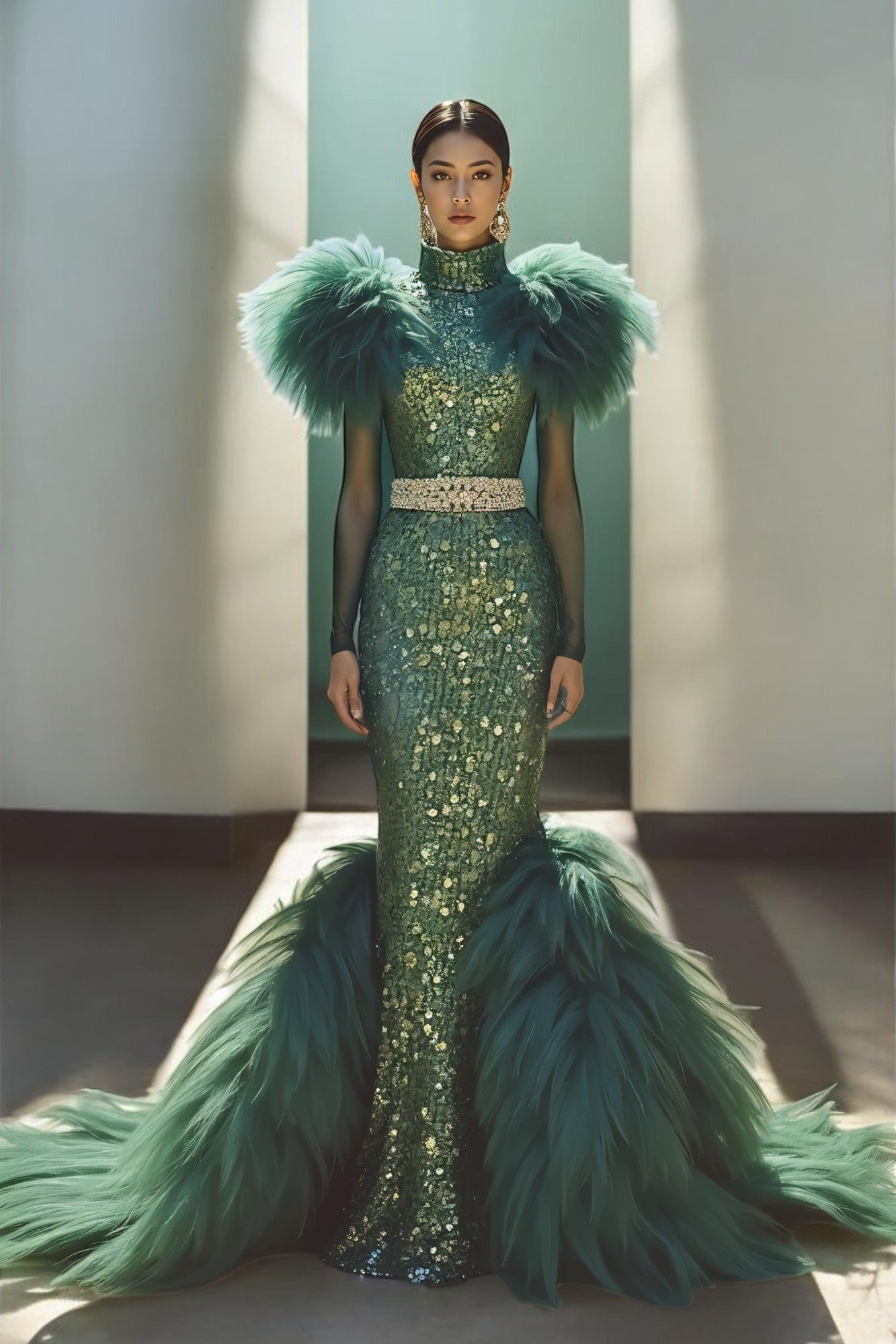 Embellished Feather Detail Gown