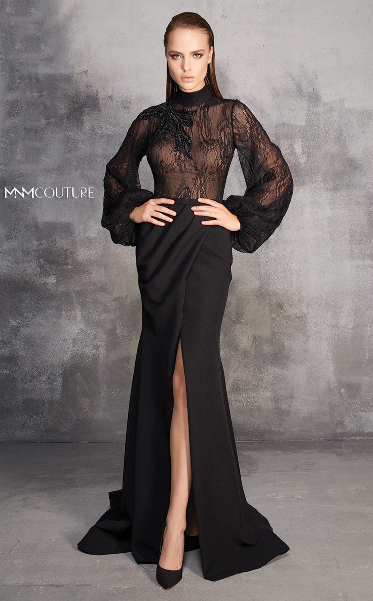 Black Long Sleeve Evening Gown