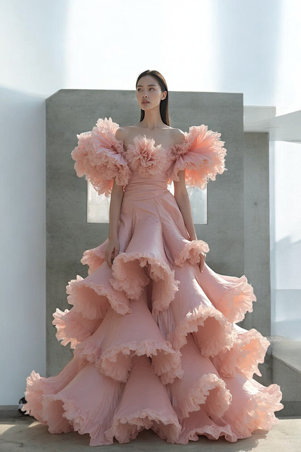 Tiered Off the Shoulder Gown