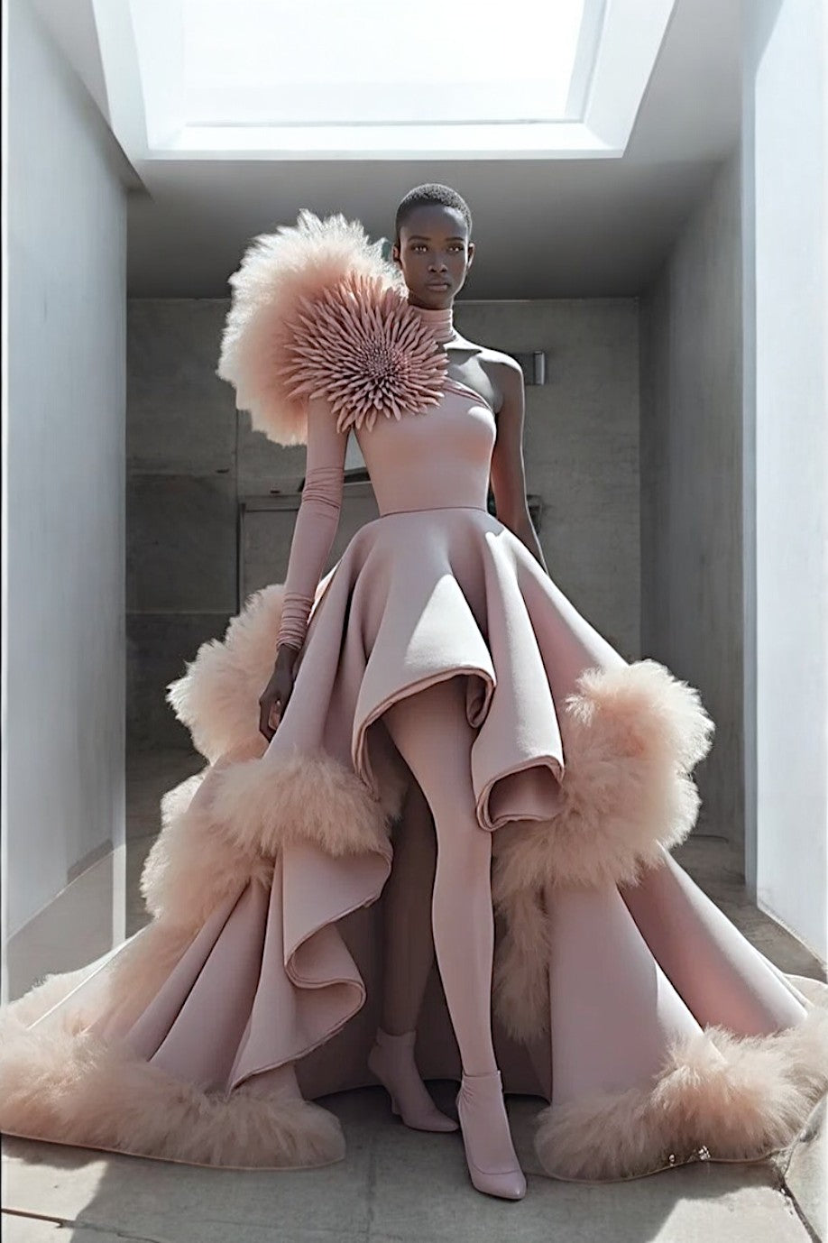 Feathered Sleeved Gown