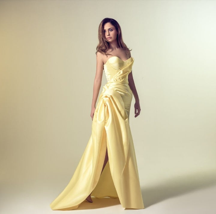 Strapless Sweetheart Satin Evening Gown