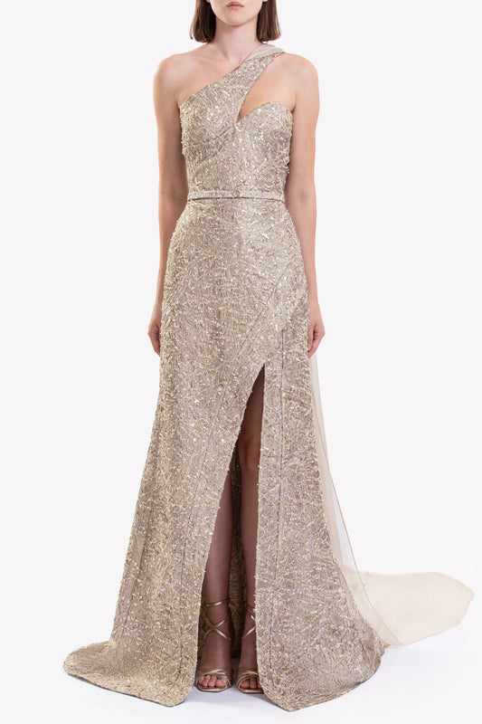 Asymmetrical Brocade Dress