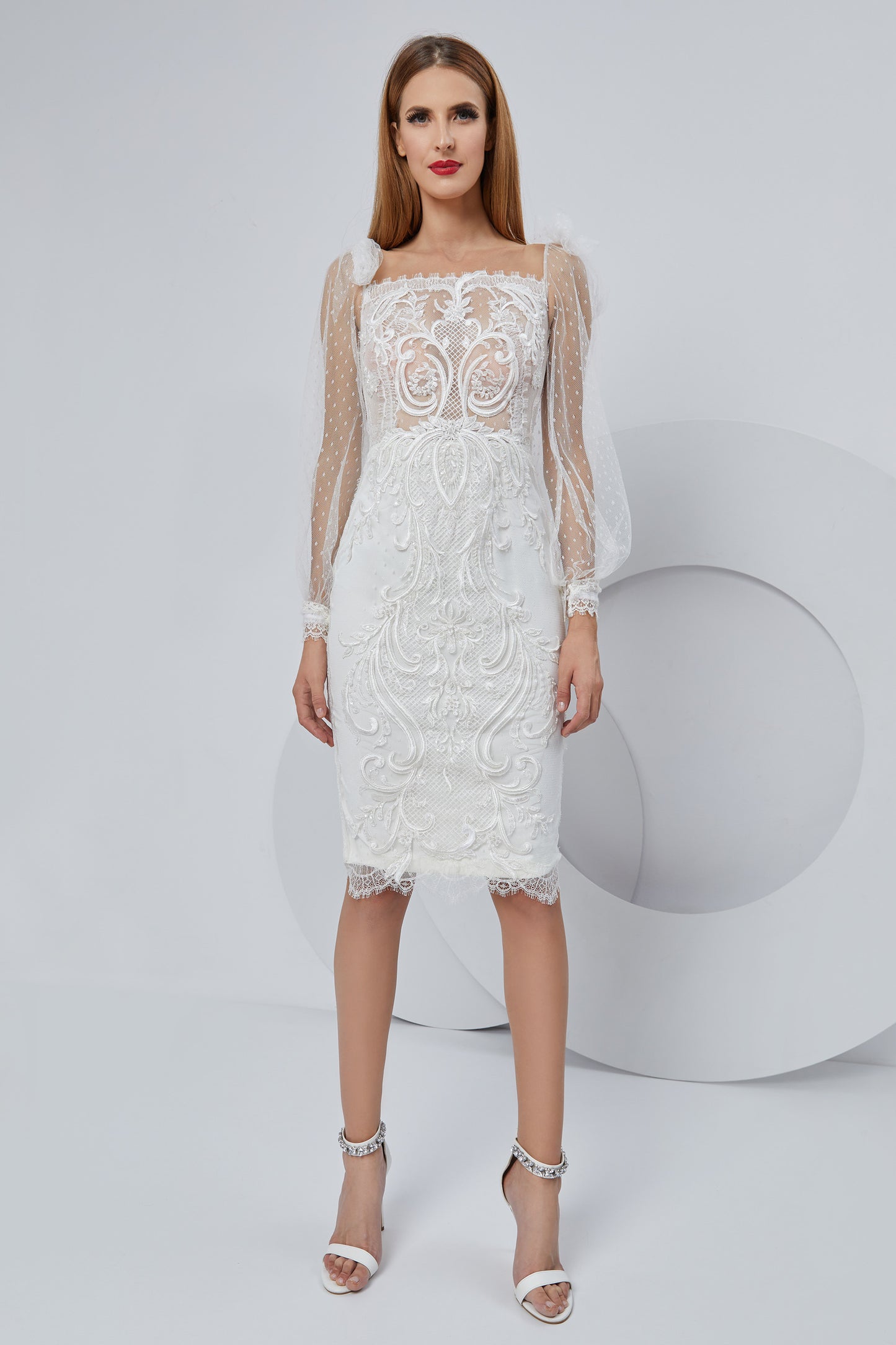 Long Sheer Sleeve Cocktail Dress