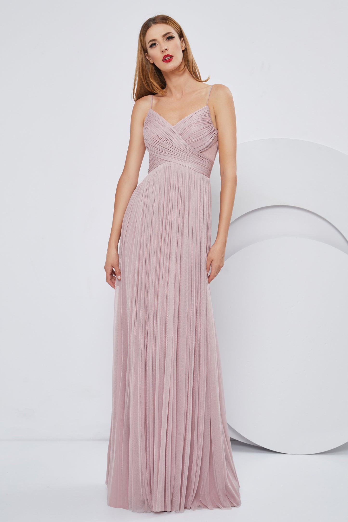 Spaghetti Strap Pleated Silk Tulle Gown