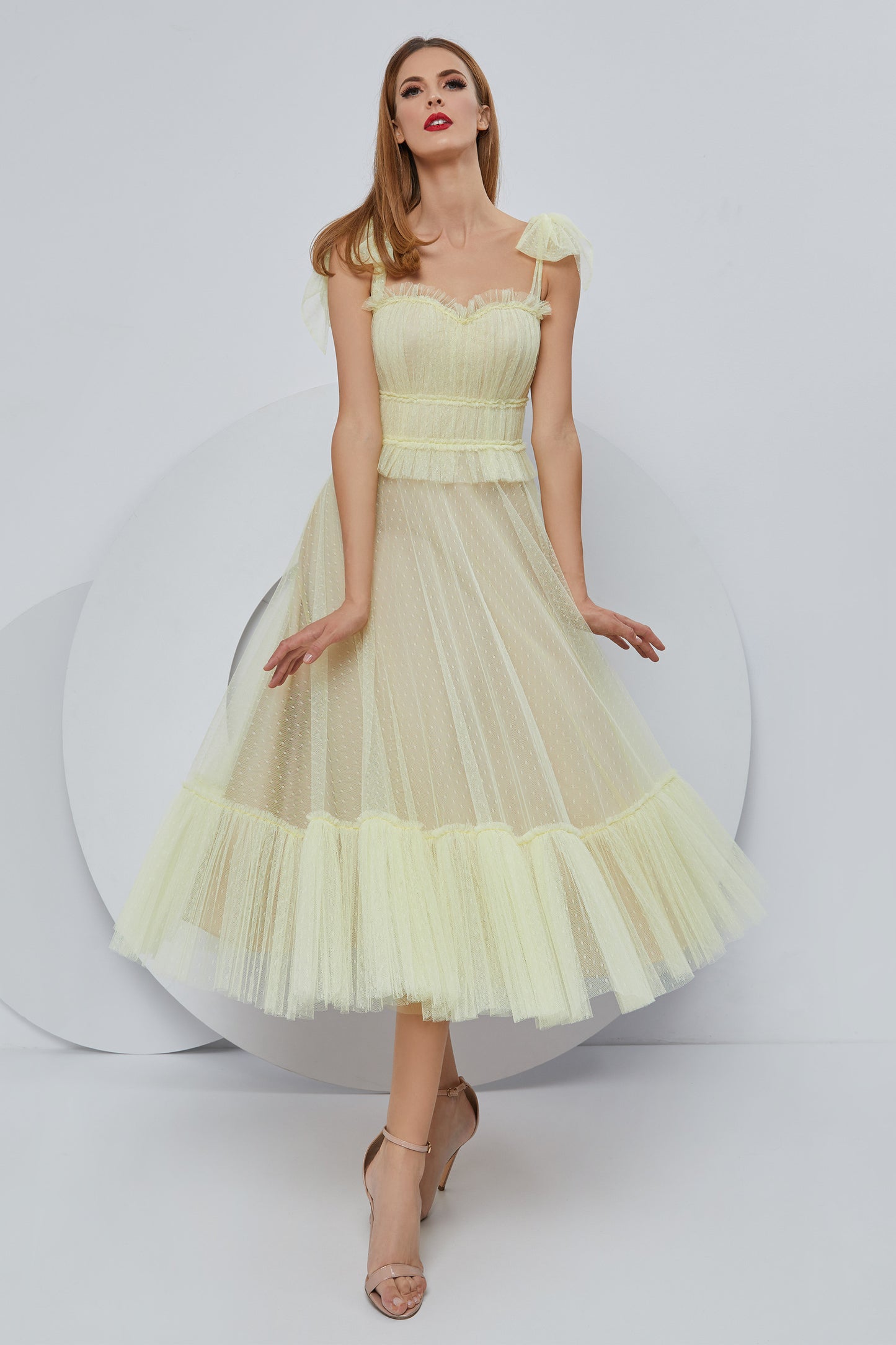 Sleeveless Ruffled Tulle Midi Dress