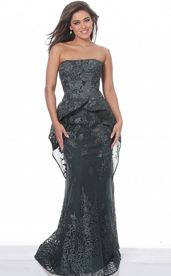 Embroidered Strapless Evening Gown