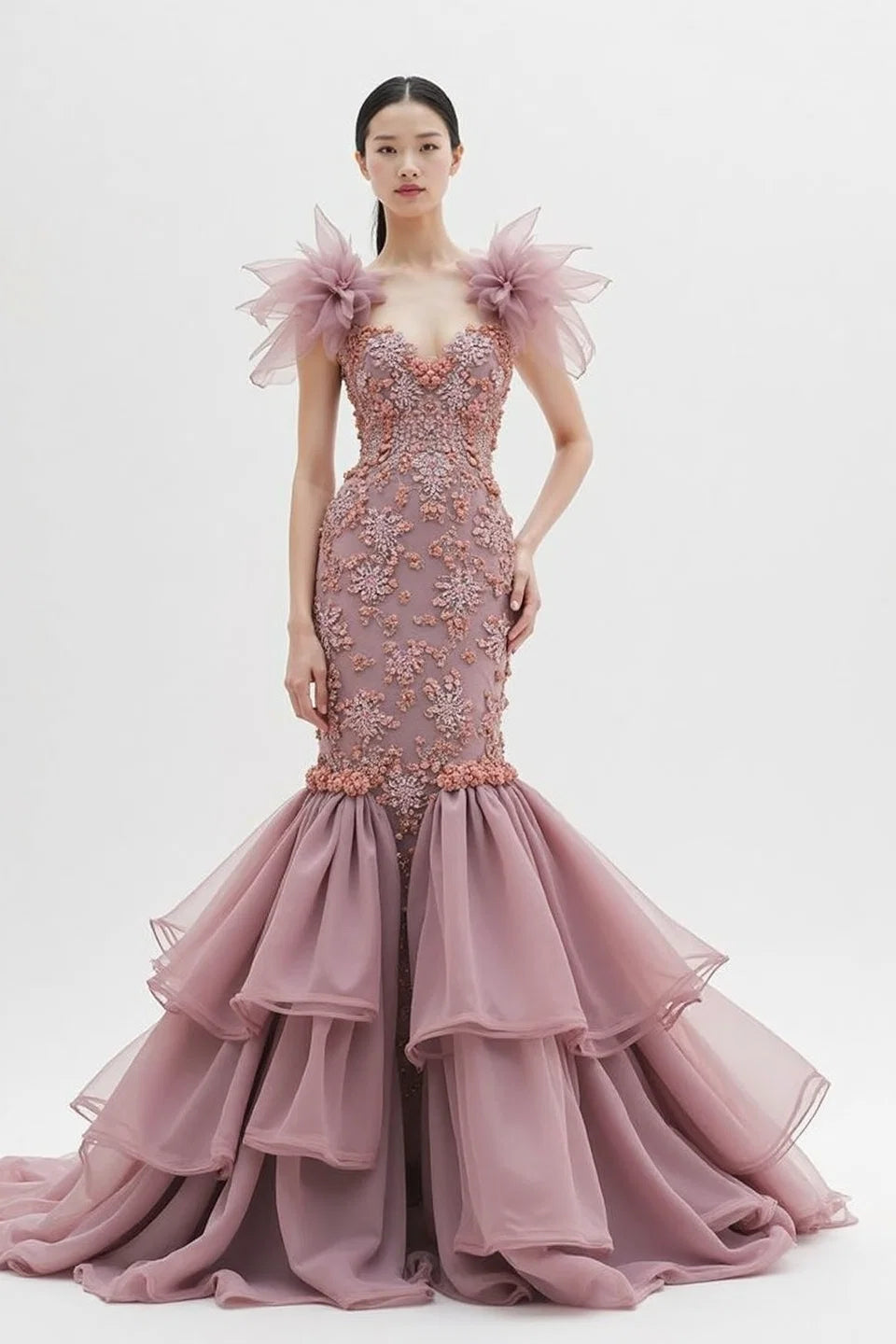 Floral Embellished Trumpet Gown