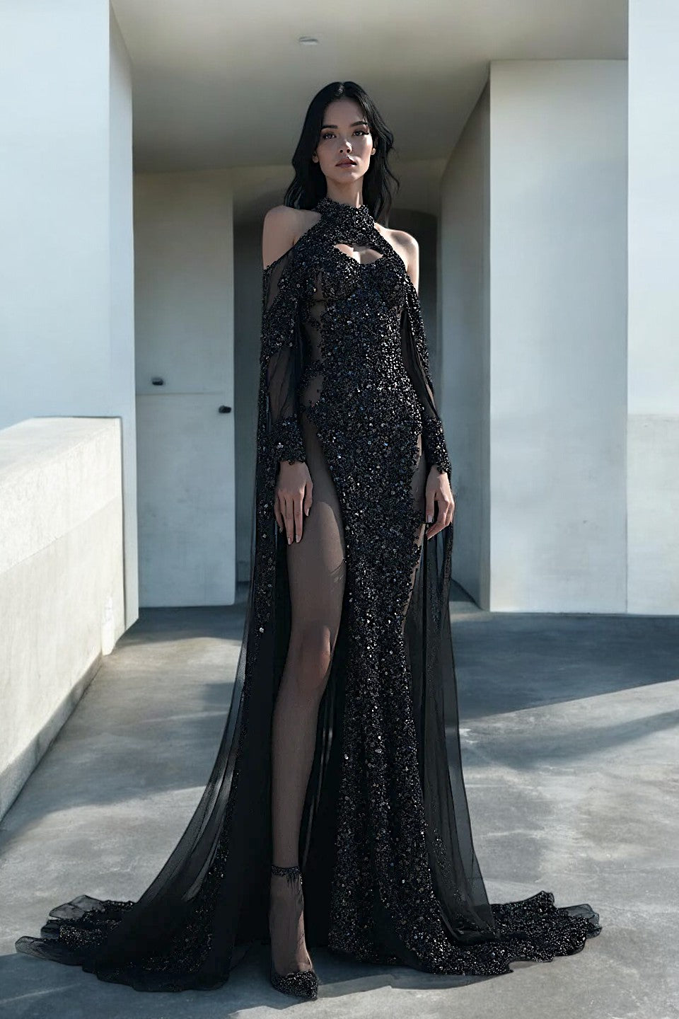 Open Shoulder Key-Hole Gown