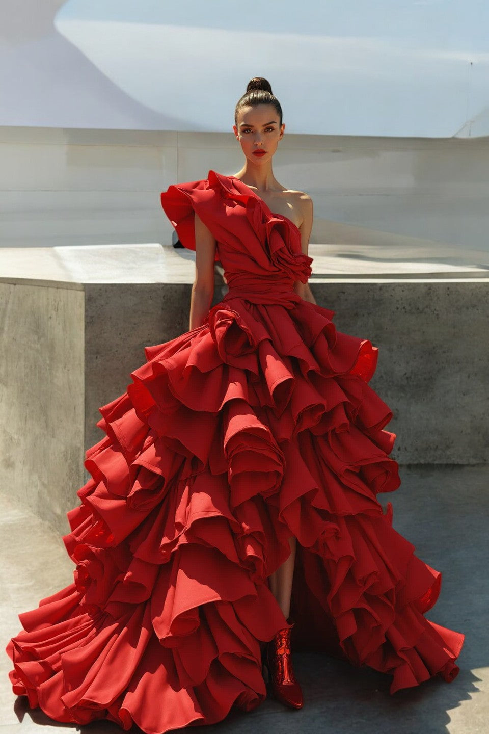 Cascading Ruffle Layer Gown