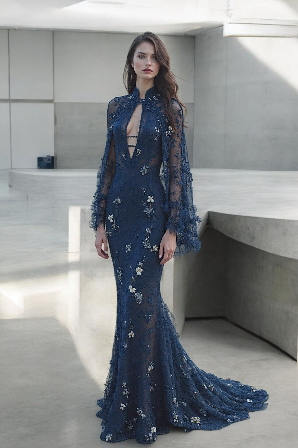 Key-Hole Illusion Sleeve Gown