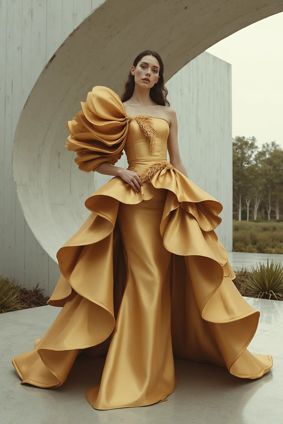 Dramatic One-Sleeve Gown