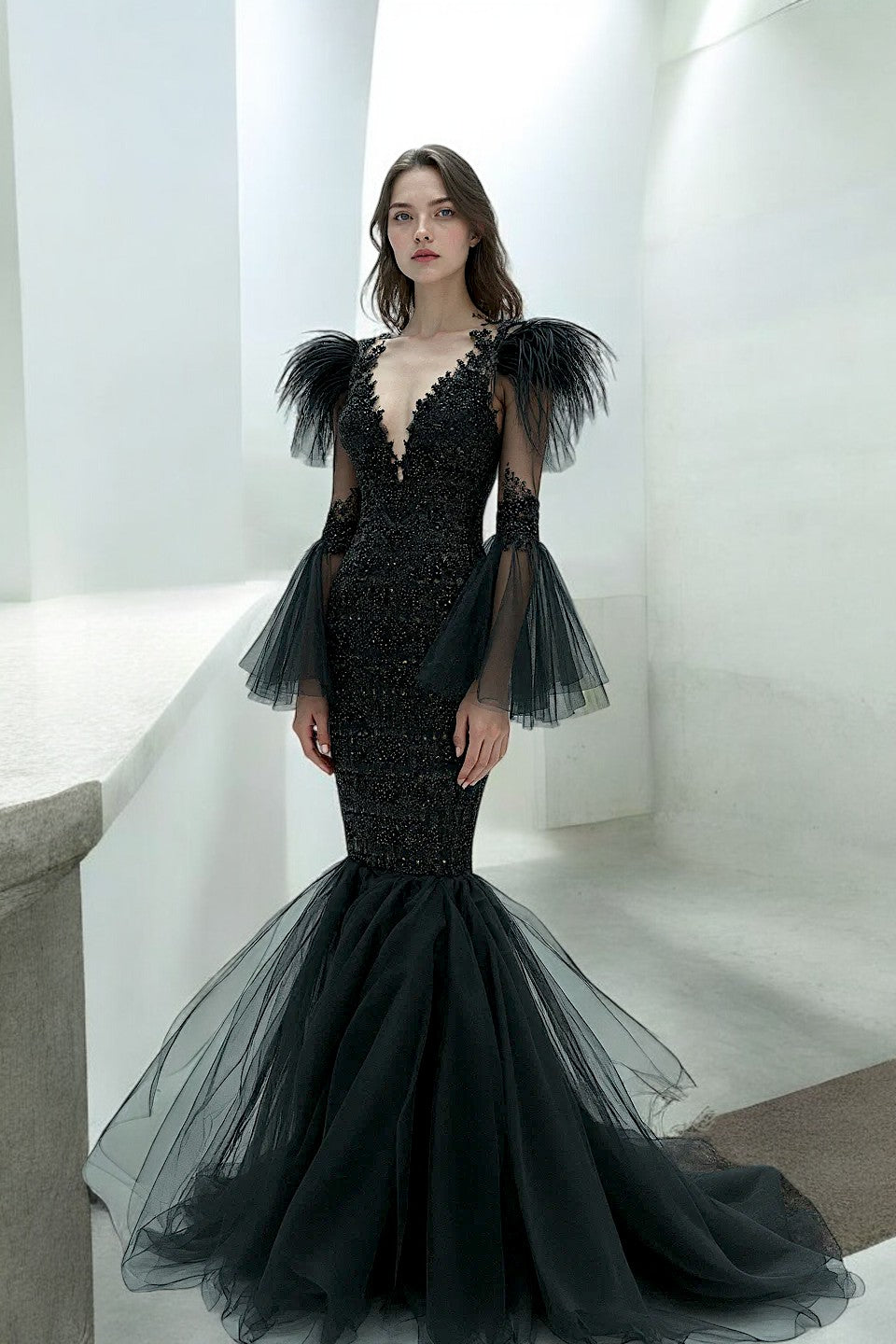 Beaded Feather Gown