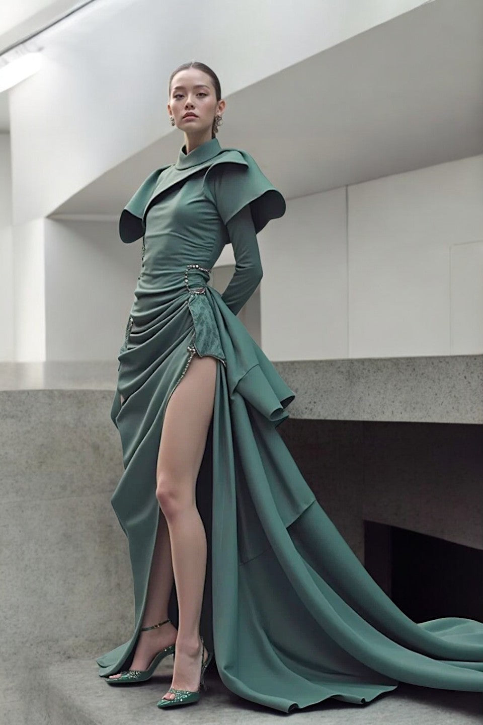 Asymmetric Draping Gown