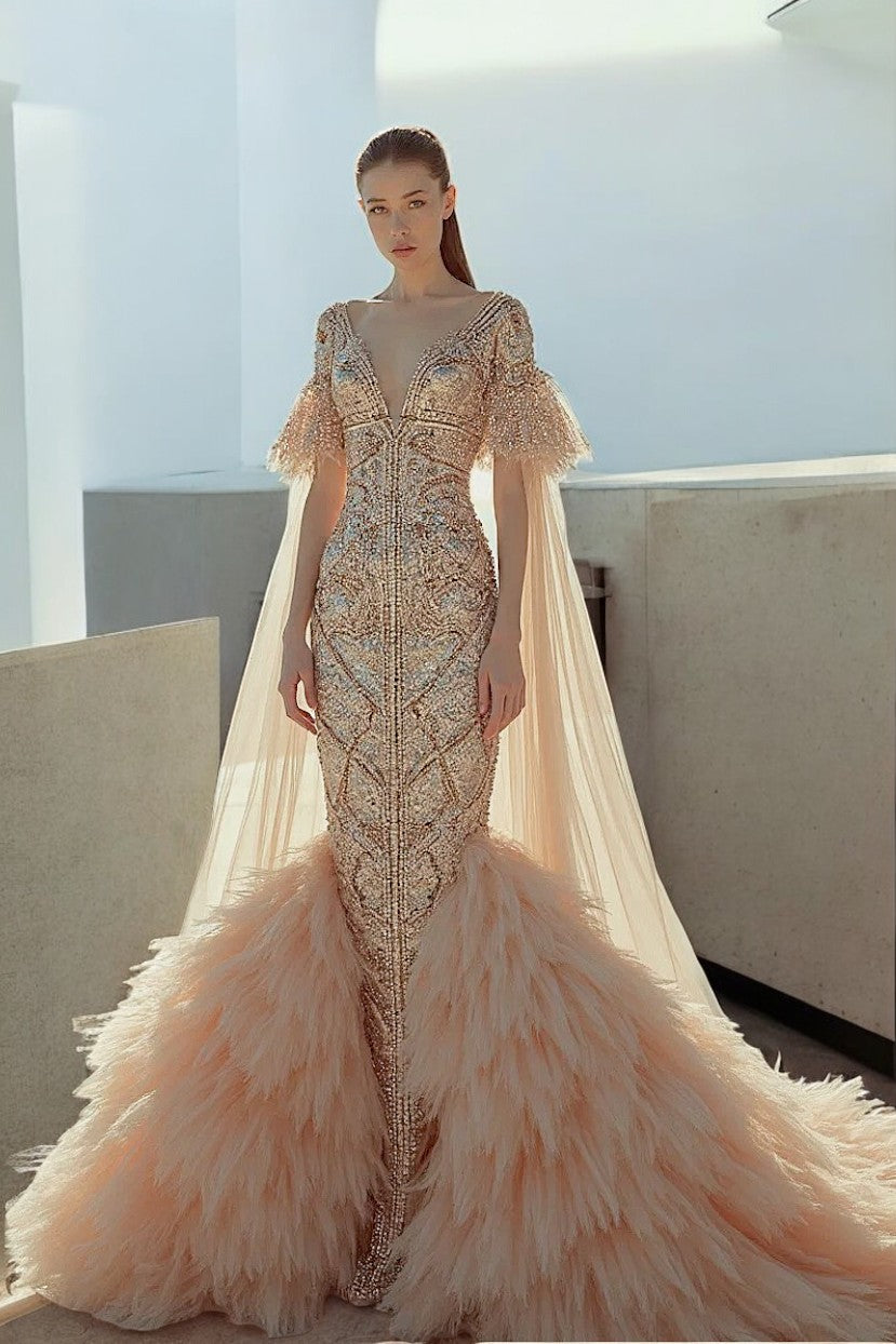 Dramatic Feathered Gown