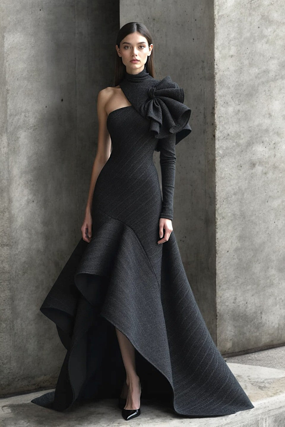 Detailed Single Shoulder Gown