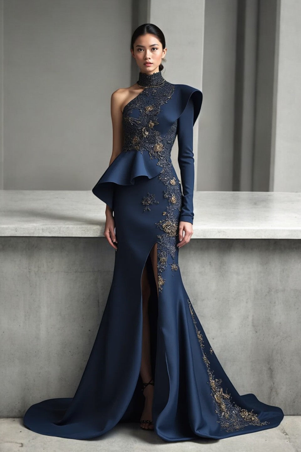 High Neck Single Sleeve Gown