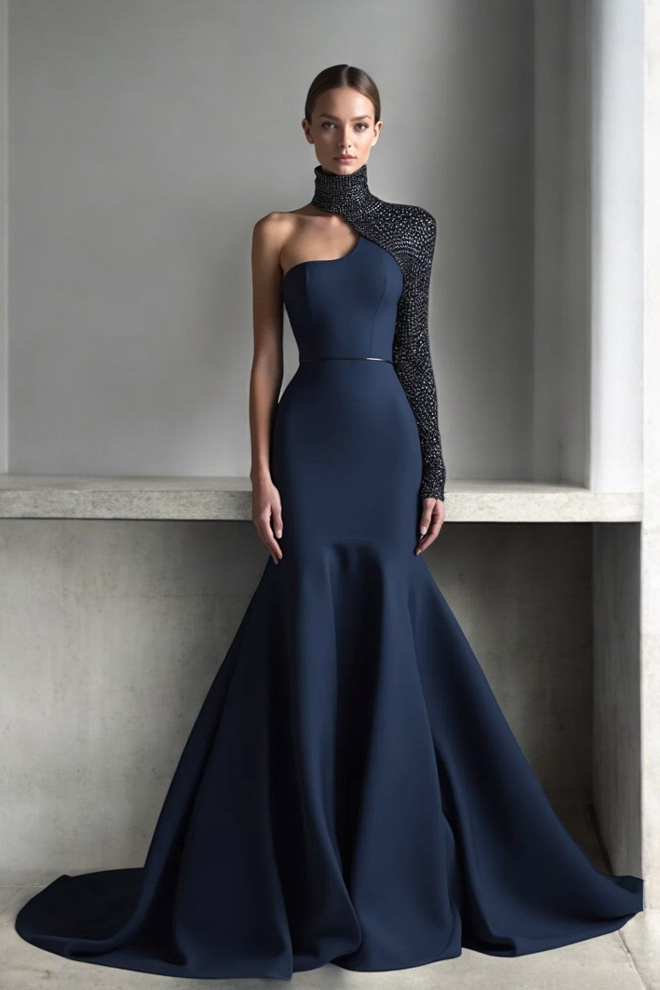 Turtleneck Single Sleeve Gown