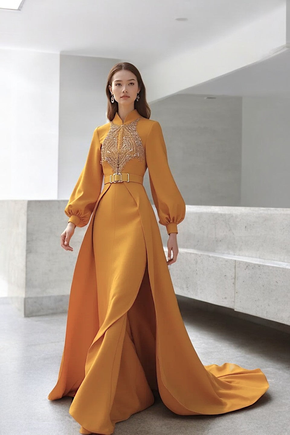 Belted Waist Full Gown