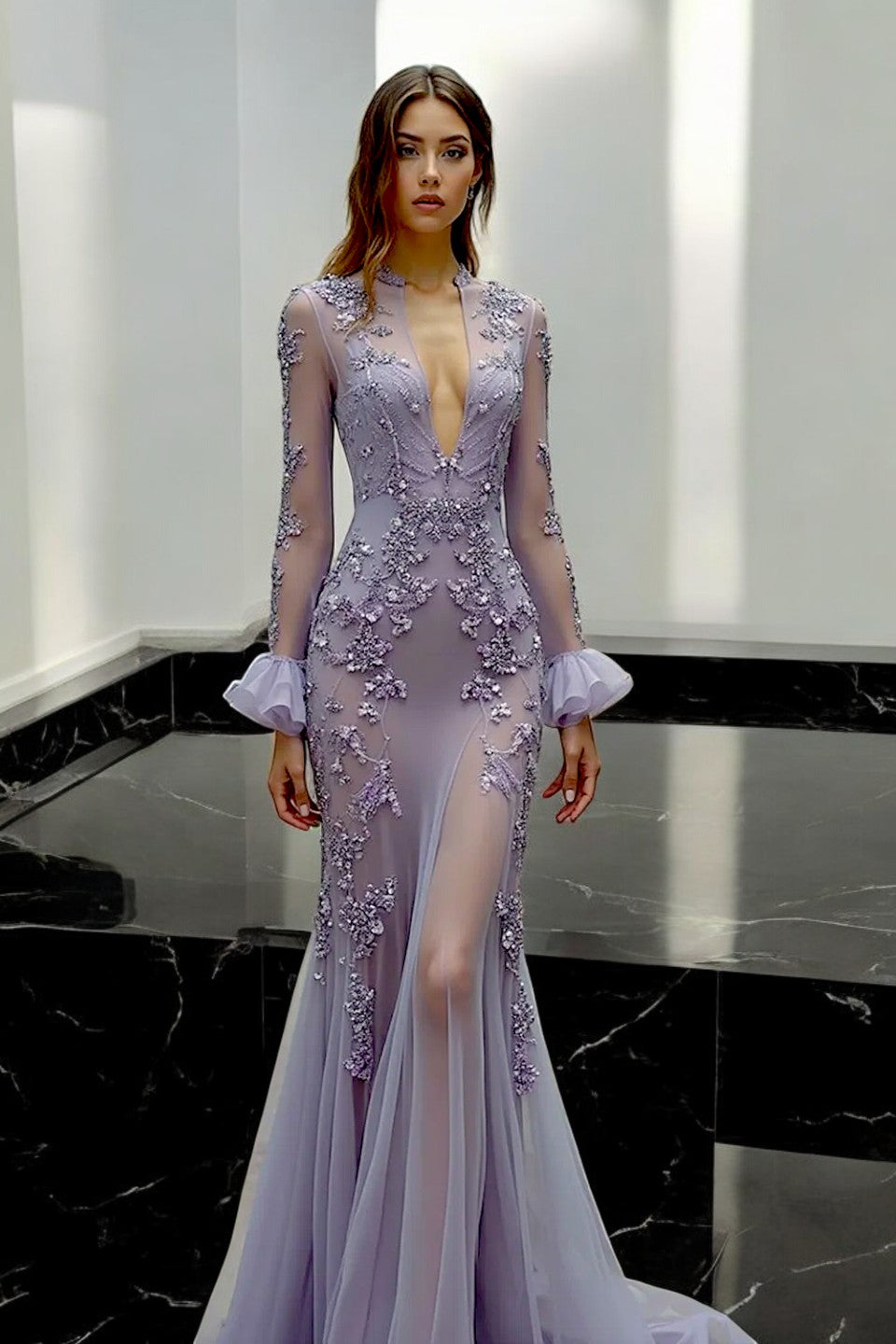 Piera Illusion Sleeve Gown