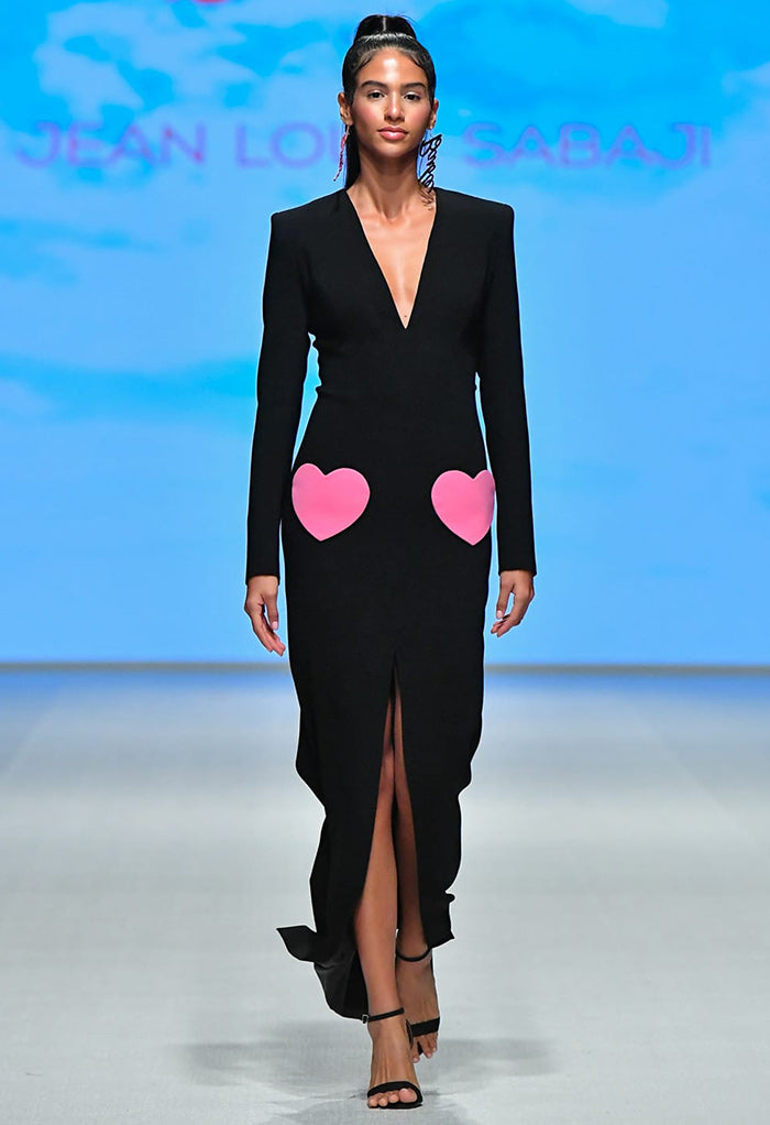 Crepe Gown with Hearts on Pocket