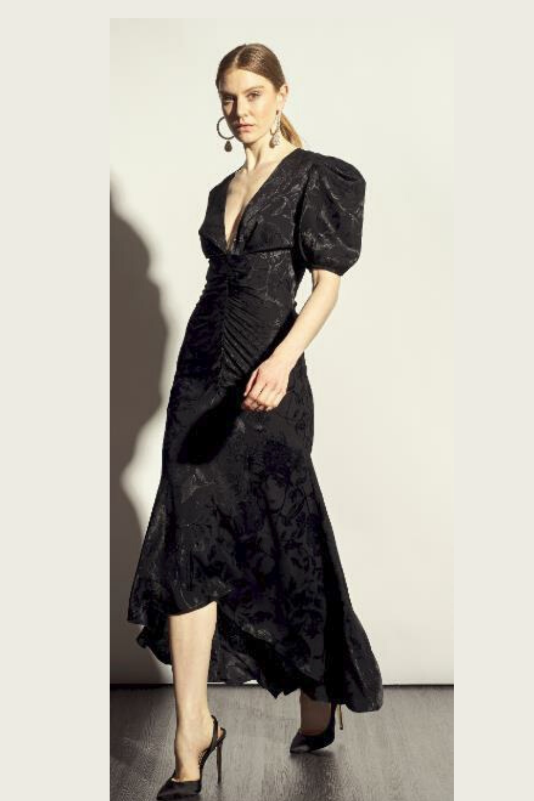 Ali Illusion Floral Short Puff Sleeve Mermaid Gown