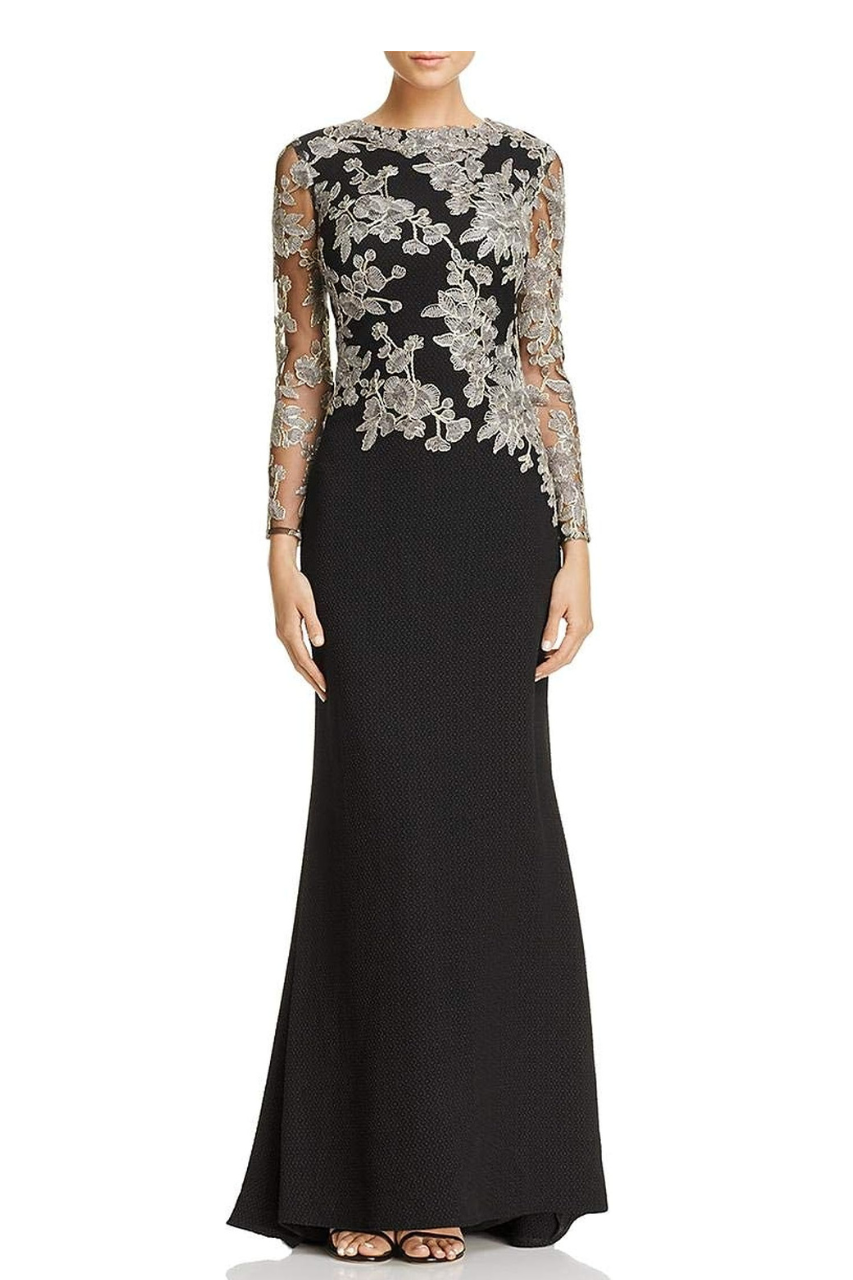 Long Sleeve Lace Bodice Gown