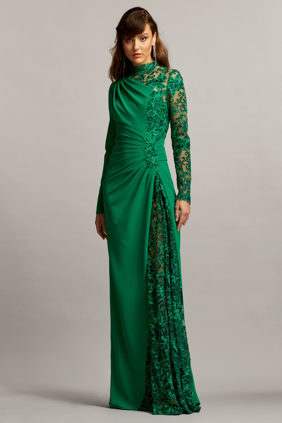 Crepe and Embroidered Tulle Gown