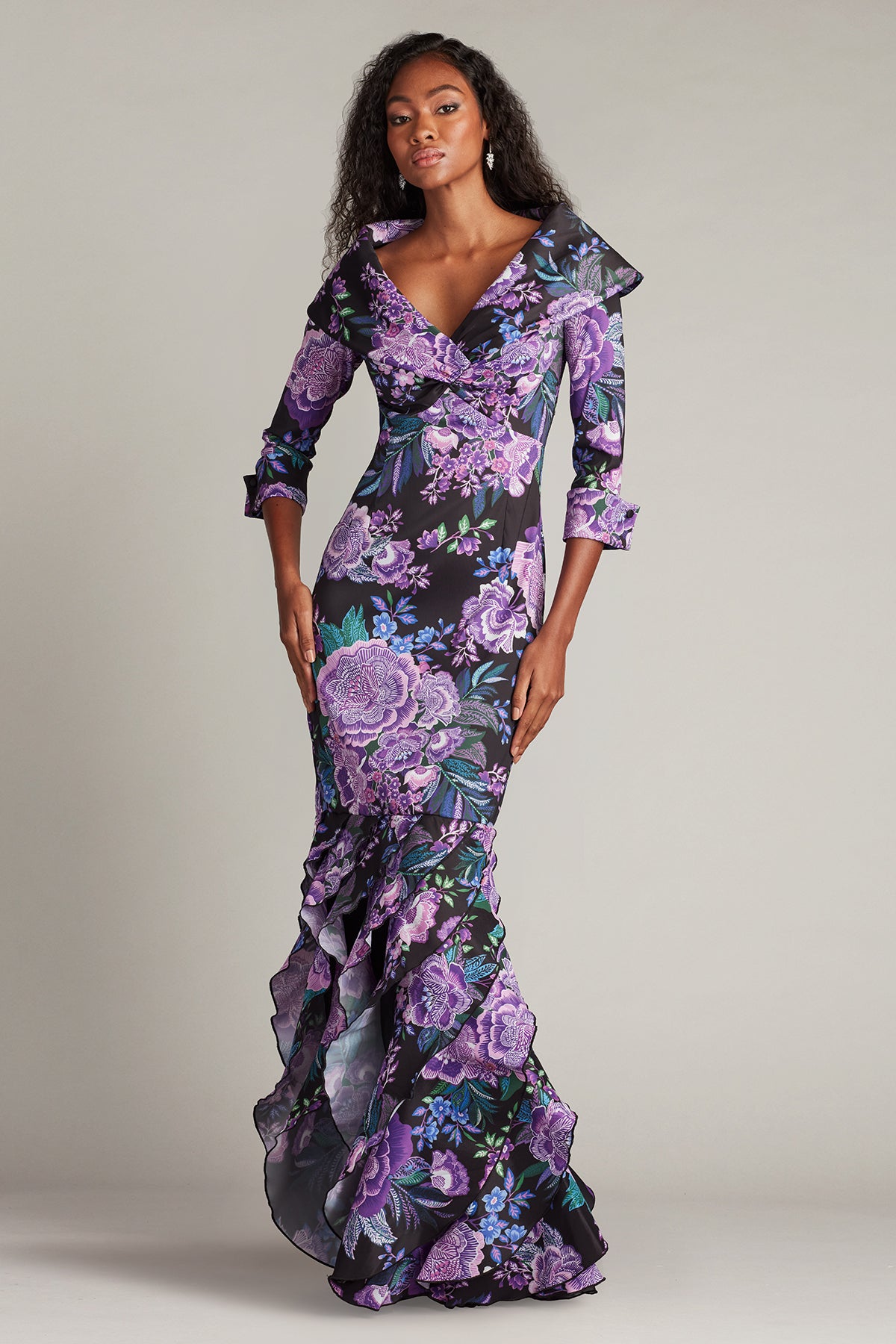Floral Gown with Elbow Sleeves