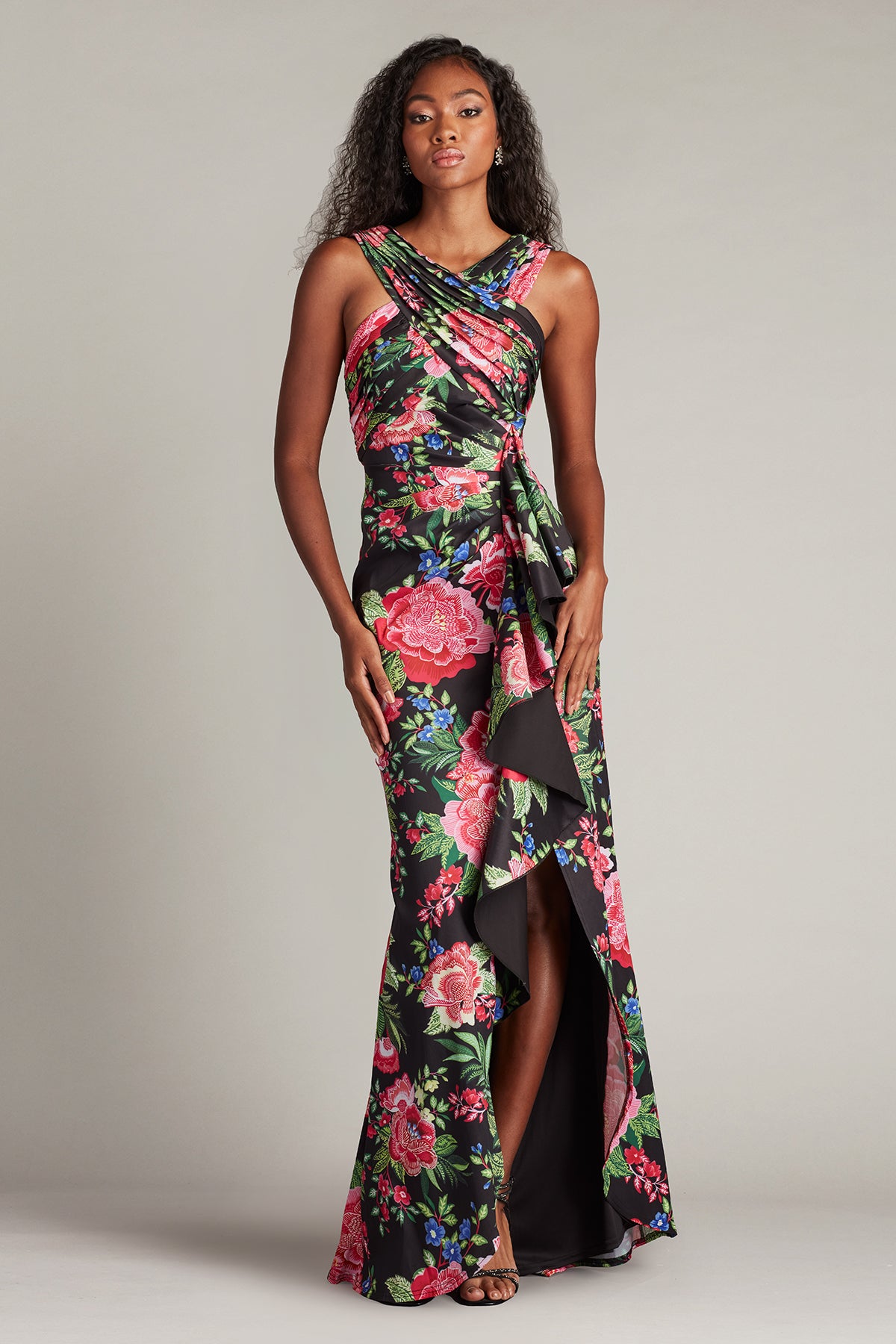 Flared Floral Sleeveless Gown