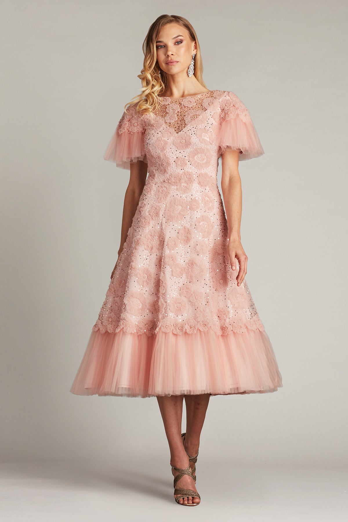 A-Line Floral Embellished Midi Dress