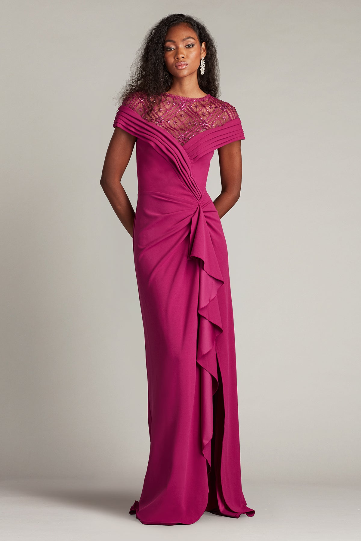 Short Sleeve Gathered Slit Gown