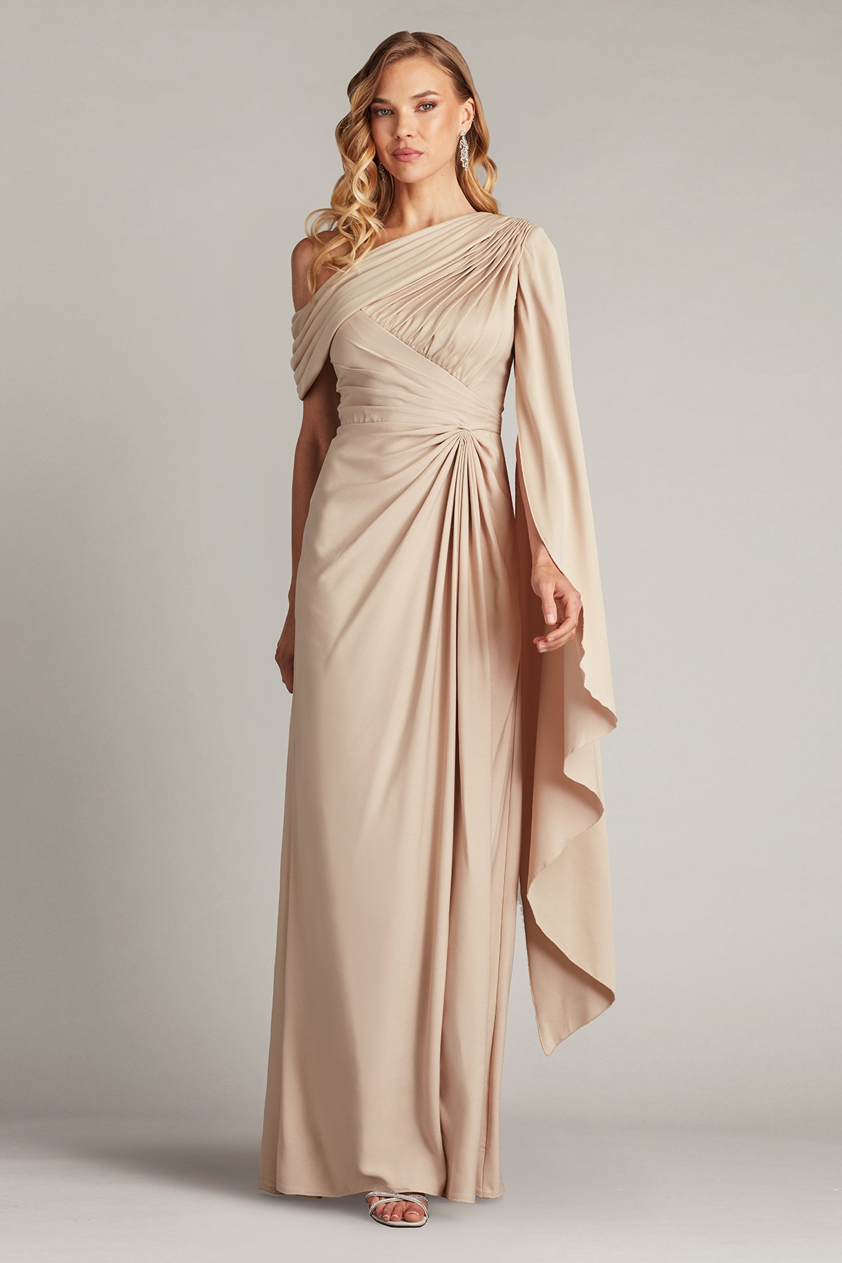 Draped Shoulder Cape Sleeve Gown