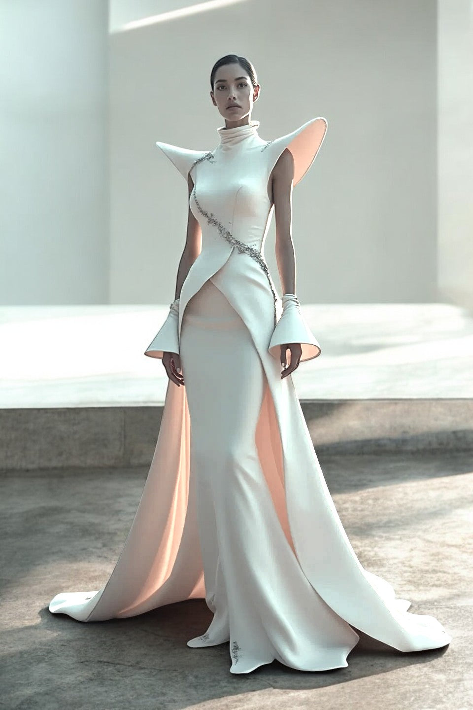 Flared Structured Shoulder Gown