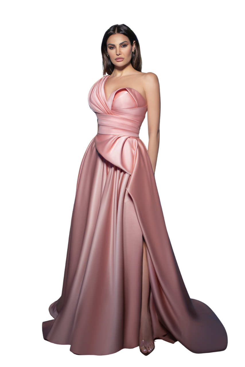 One-Shoulder Sleeveless Satin Gown