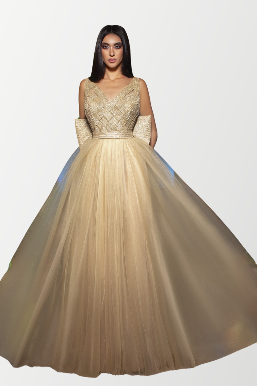 Sleeveless Lace & Tulle Evening Gown