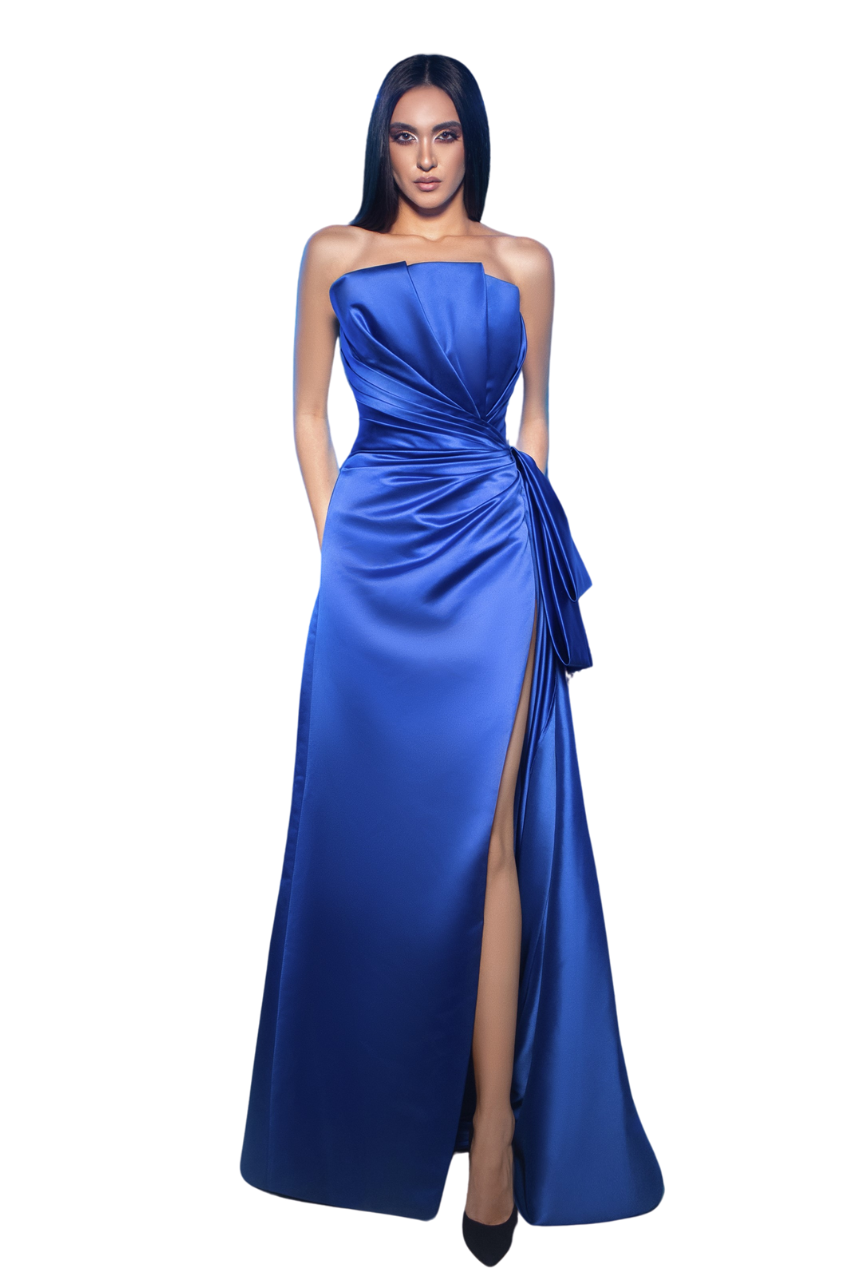 Strapless Ruched Satin Dress