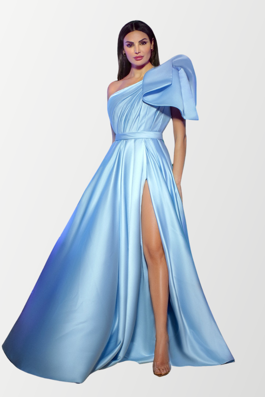 One-Shoulder Ruched Satin Gown