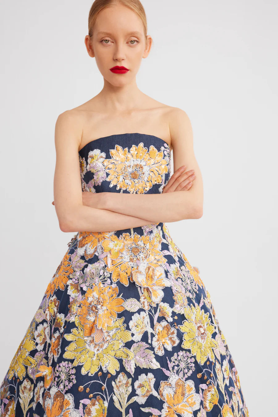 Strapless Floral Midi