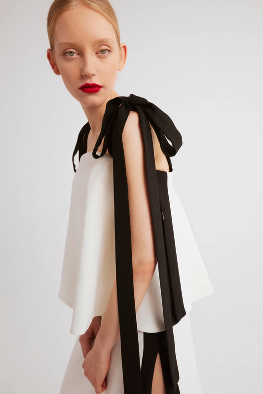 Draped Bow Shoulder Gown