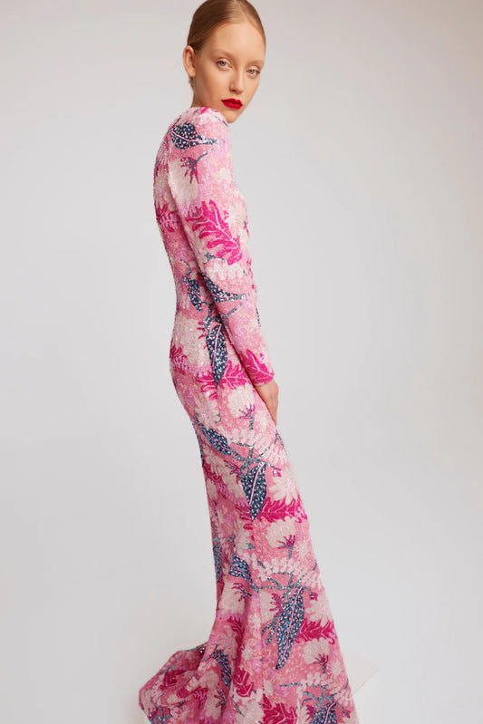 Long Sleeve Embellished Gown