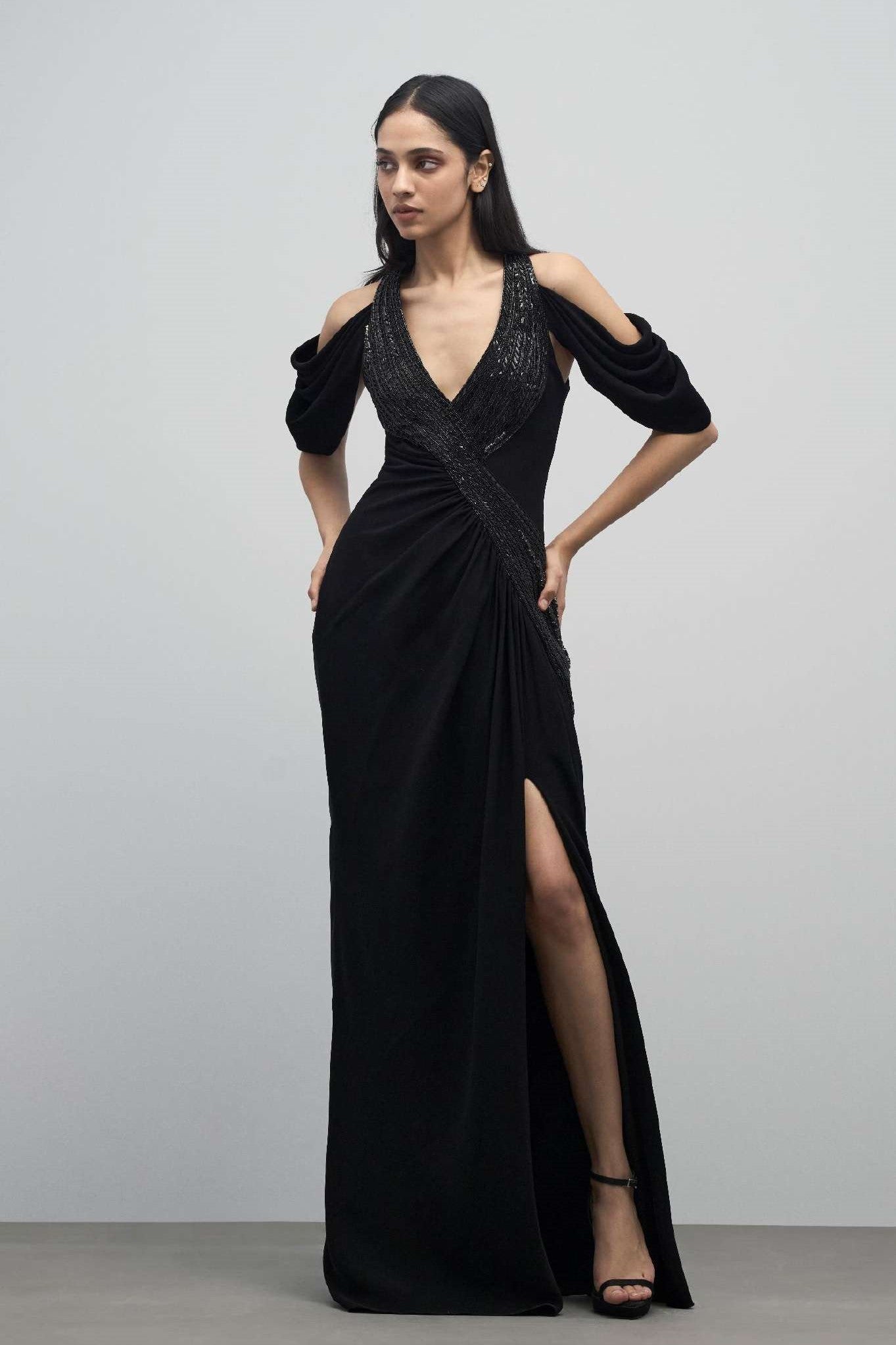 Noir Halter Draped Gown