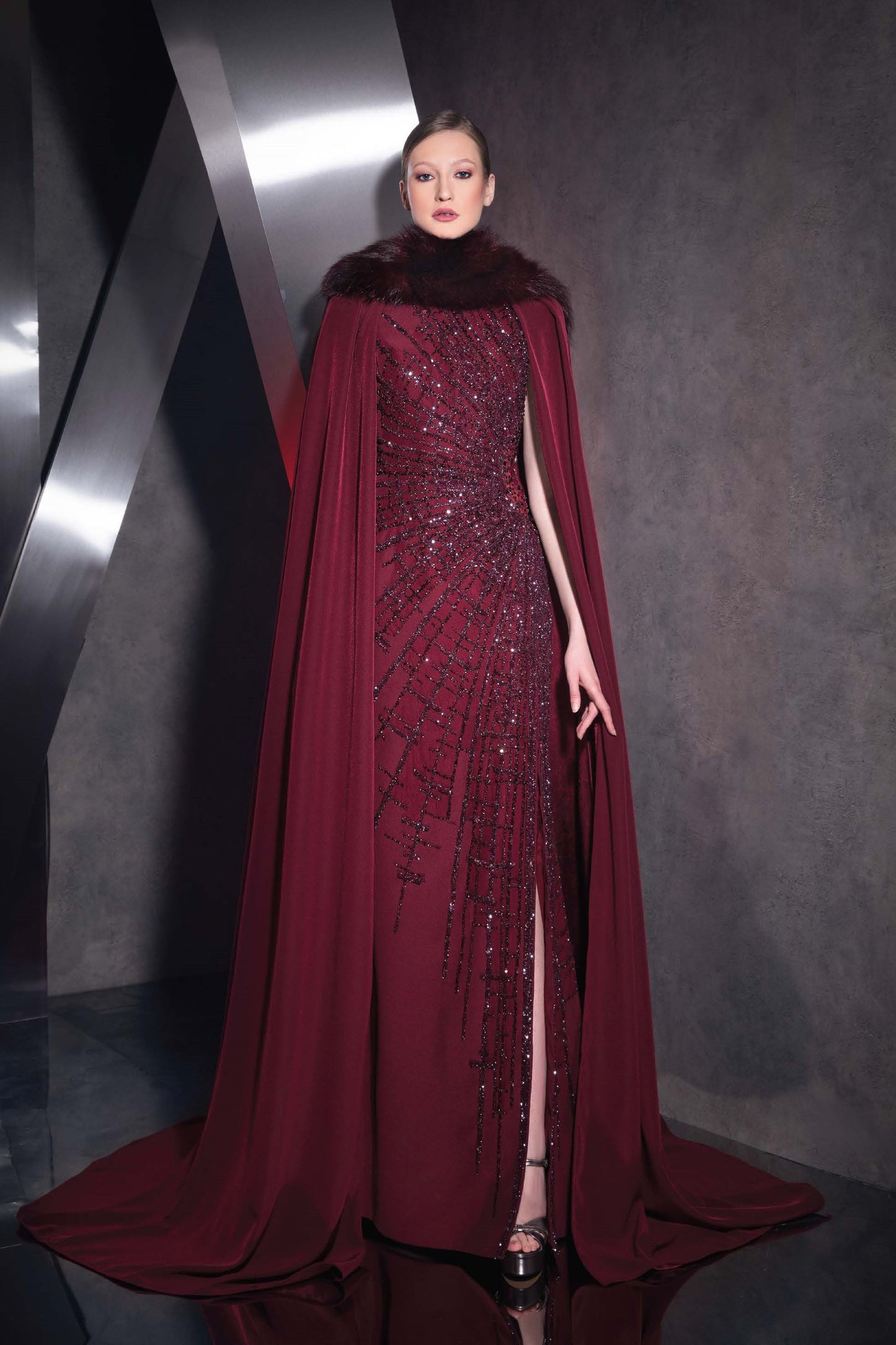Cape Sleeve High Neck Gown