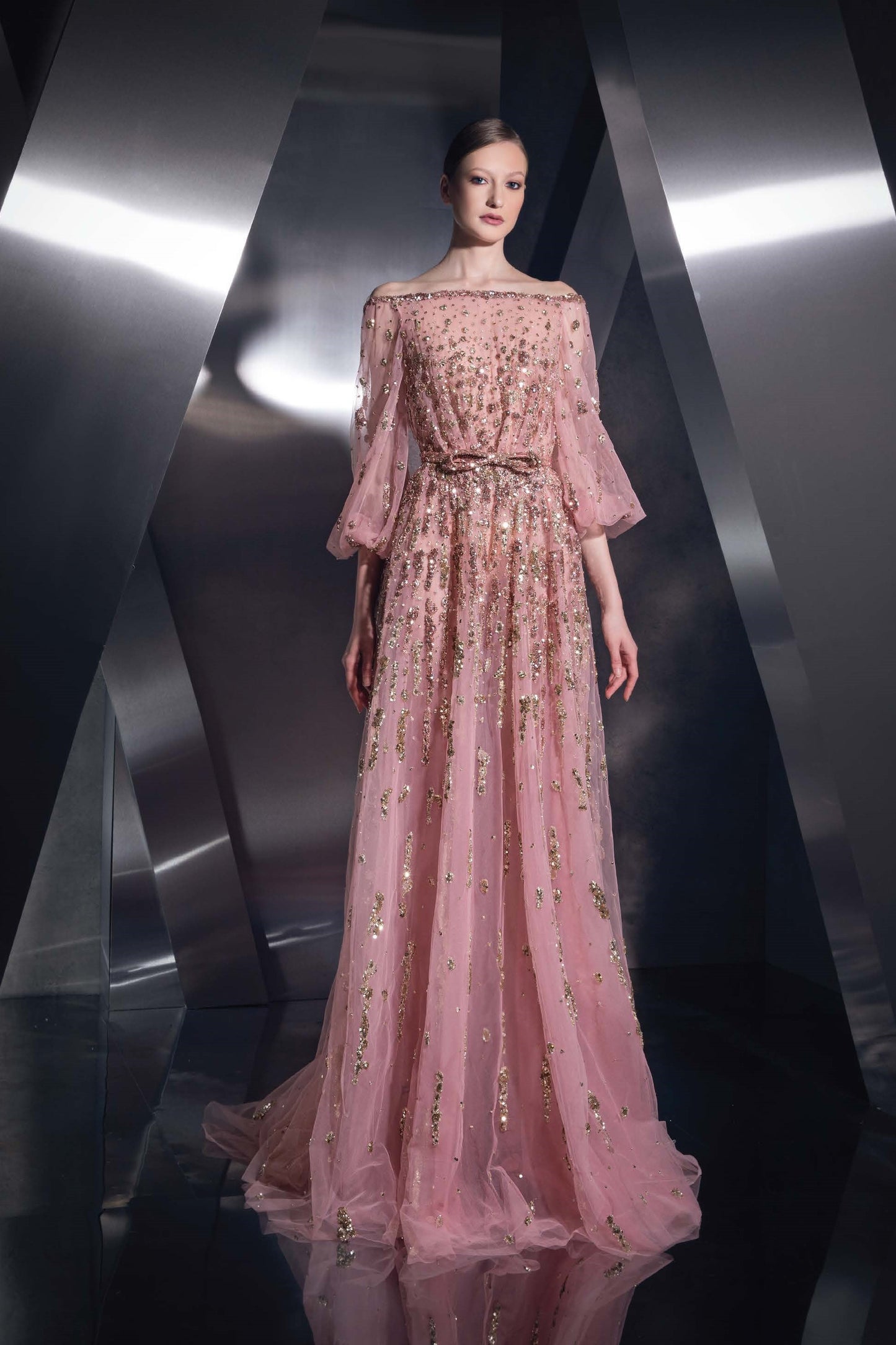 Off-Shoulder Sleeved Gown