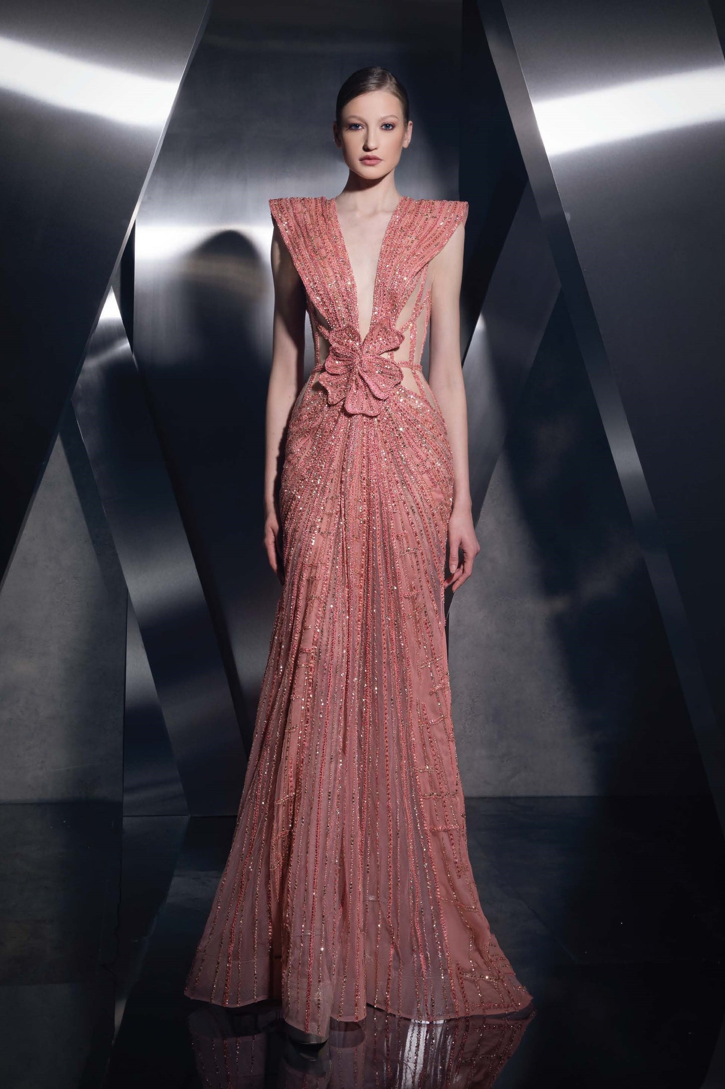 Cap-Sleeve Flared Gown