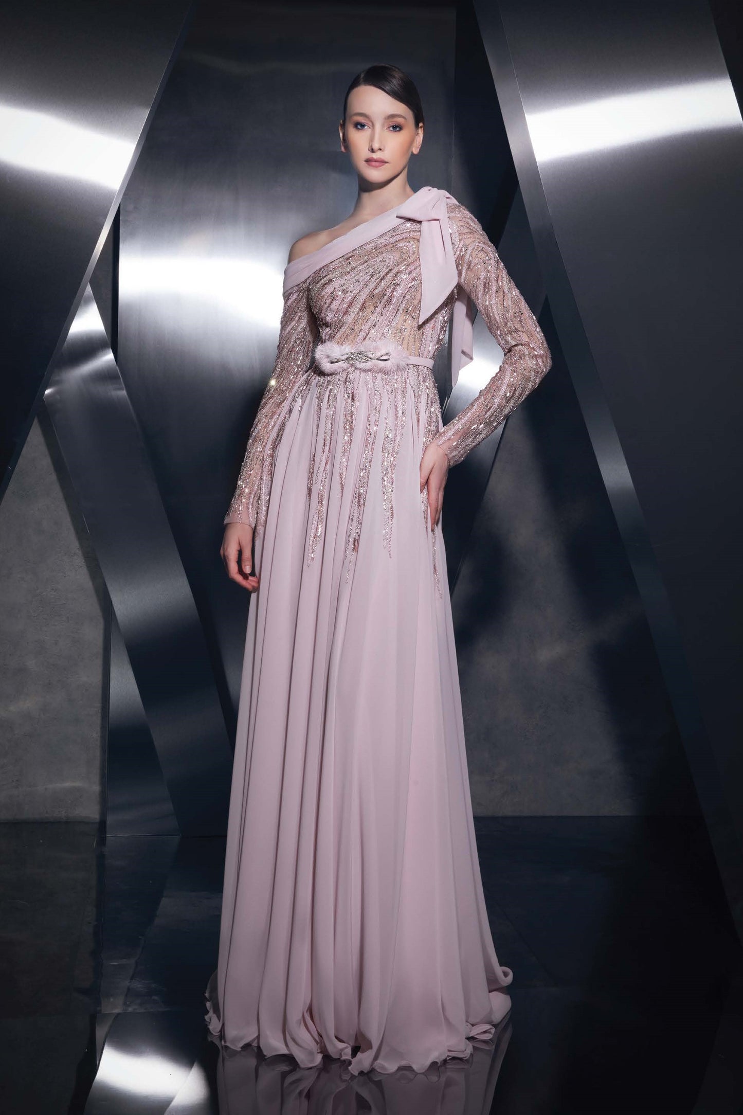 Asymmetrical Long Sleeves Gown