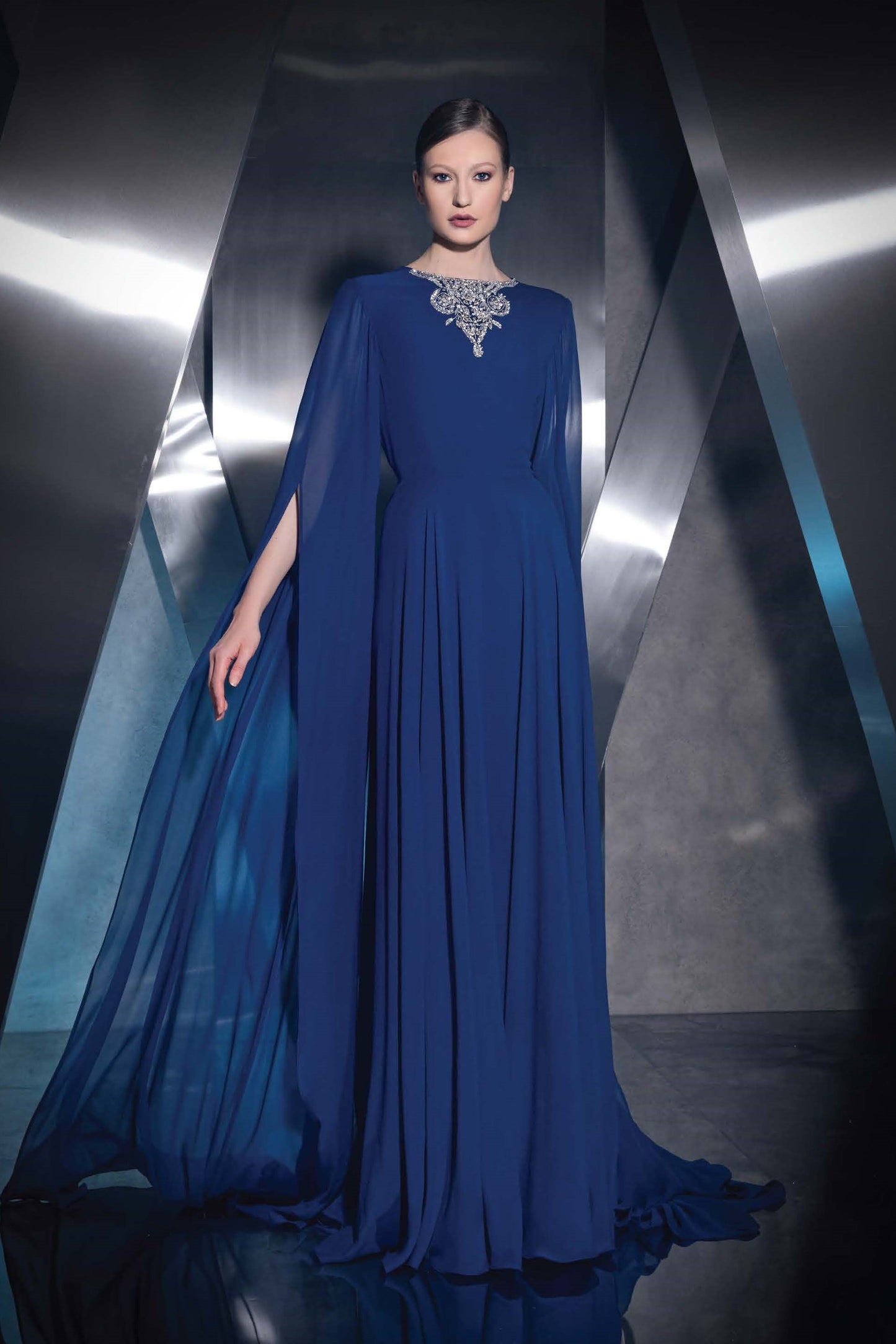 Embellished-Neck Gown