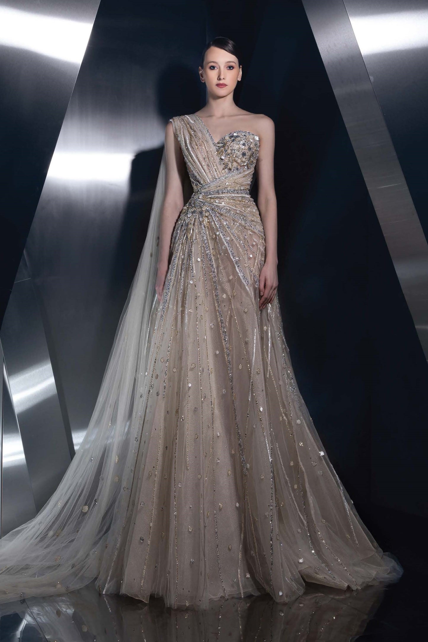 Shoulder Drape A-Line Gown