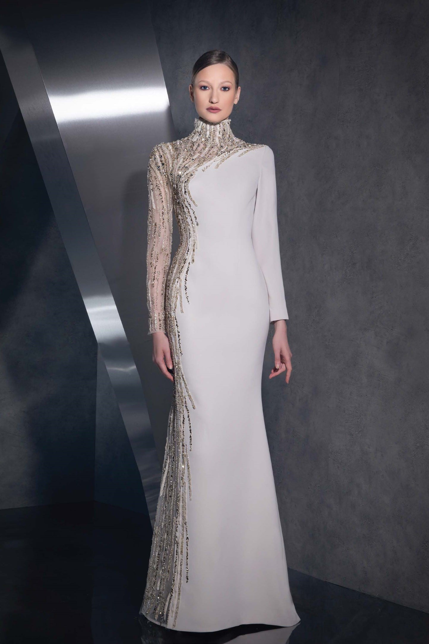 Asymmetrical High Neck Gown